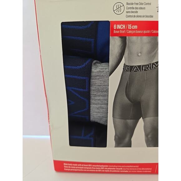 Under Armour UA 3 Pack Performance Tech 6" Boxerjock Three Boxer Briefs Blue - Picture 2 of 8